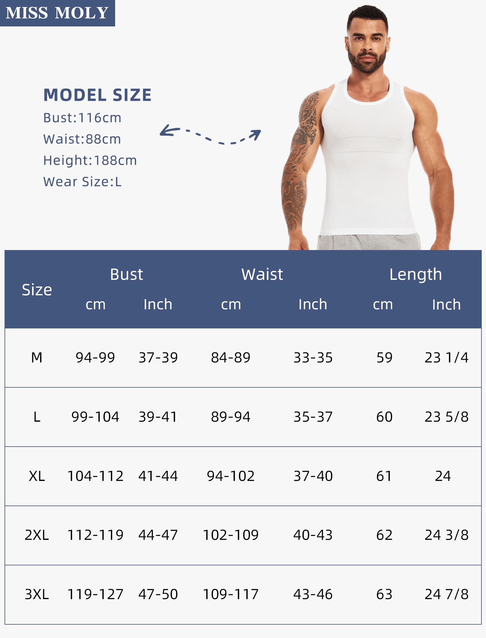 MISS MOLY Shapewear - Camiseta de compresión para hombre, sin mangas, moldeador de cuerpo, elástico, para el abdomen