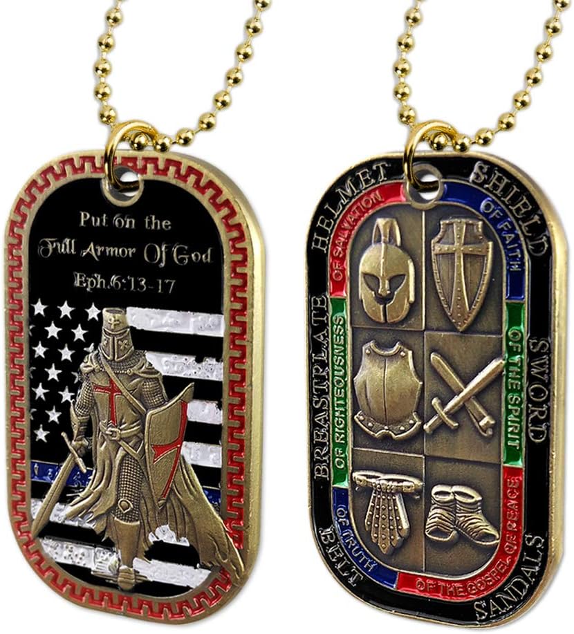 AtSKnSK Put on the Whole Armor of God Dog Tag Pendant Necklace