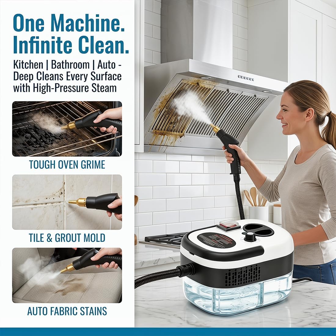 2500W Handheld High-Temperature Pressurized Steam Cleaner, High Pressure Portable Steam Cleaner for Car Detailing, Kitchen, Grout, Engine, Multi-Surface Hand Held Steam Cleaner Machine (White)