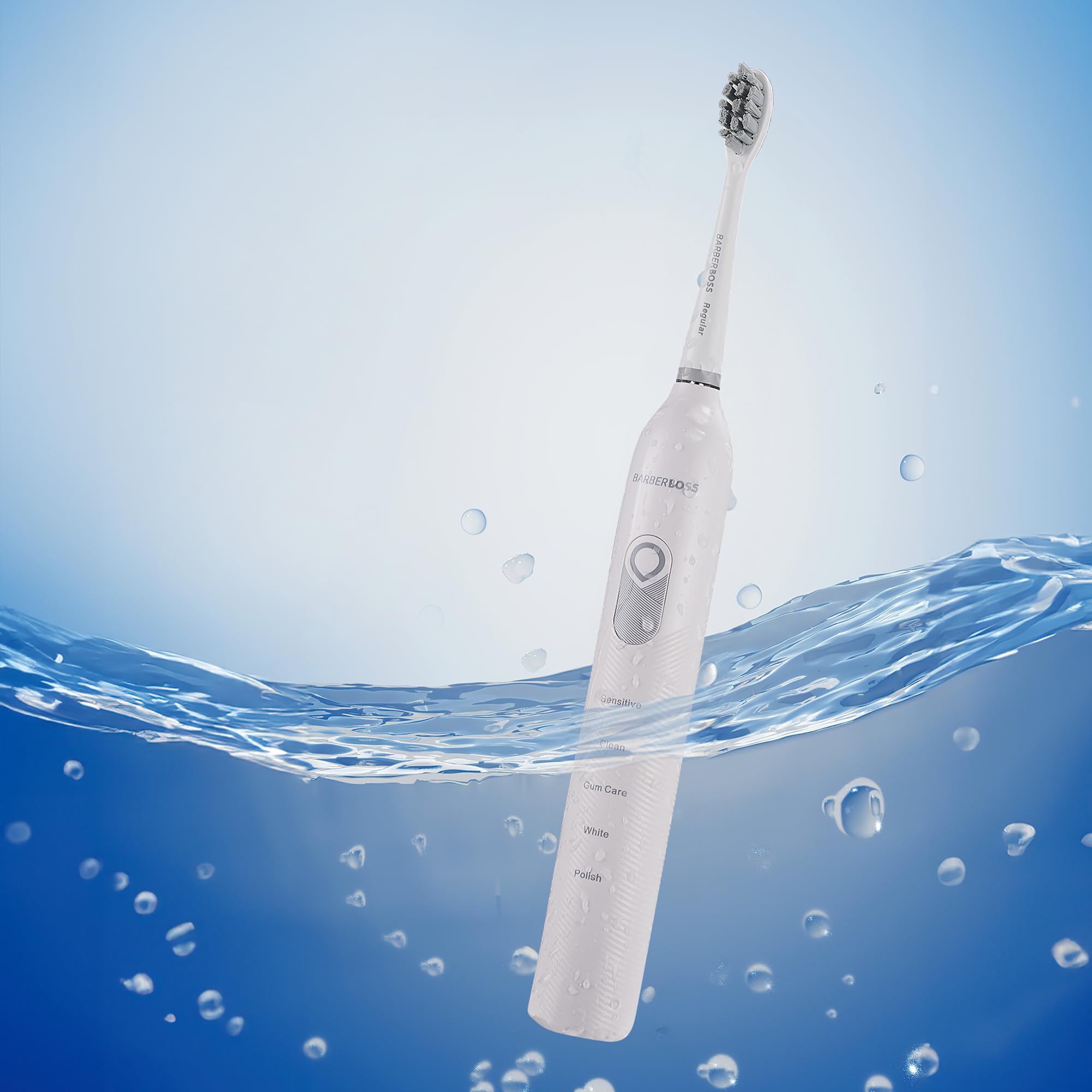 BarberBoss Brosse à dents sonique rechargeable pour adultes, 5 modes de nettoyage, brosse à dents électrique, capteur de pression, 6 têtes de brosse, batterie de 60 jours