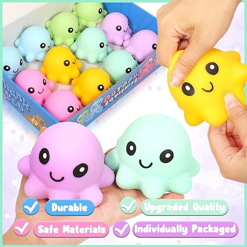 Miniatura 6 de Pelotas blandas de pulpo, bolas suaves para el estrés para niños, paquete de 12 juguetes de pulpo para aliviar el estrés para adultos, rellenos de