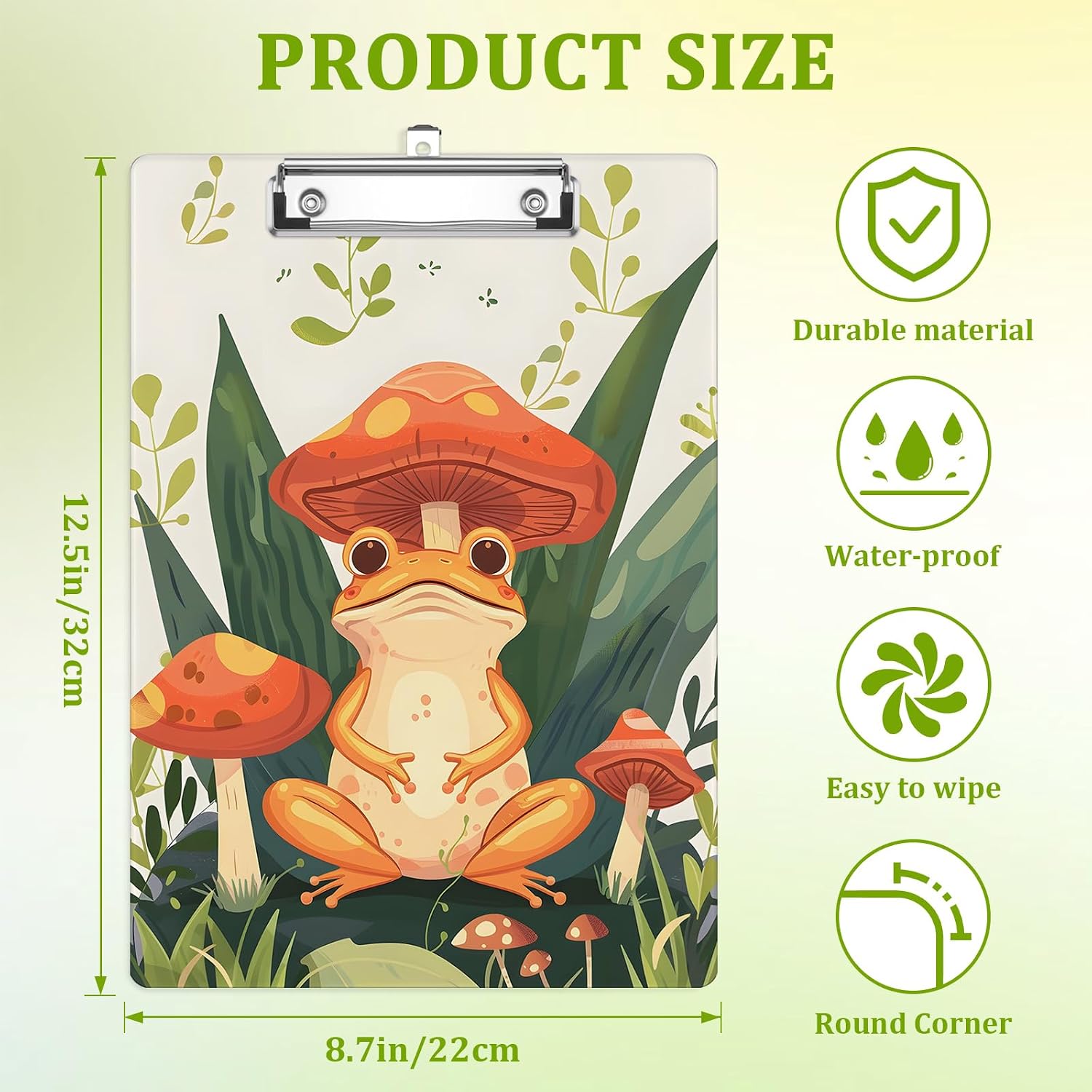 Retro Frog Mushrooms Clipboard,Decorative Acrylic Clipboard with Low Profile Metal Clip for Office,School,Teachers,Students Standard Letter Size 9x12.5 image 2