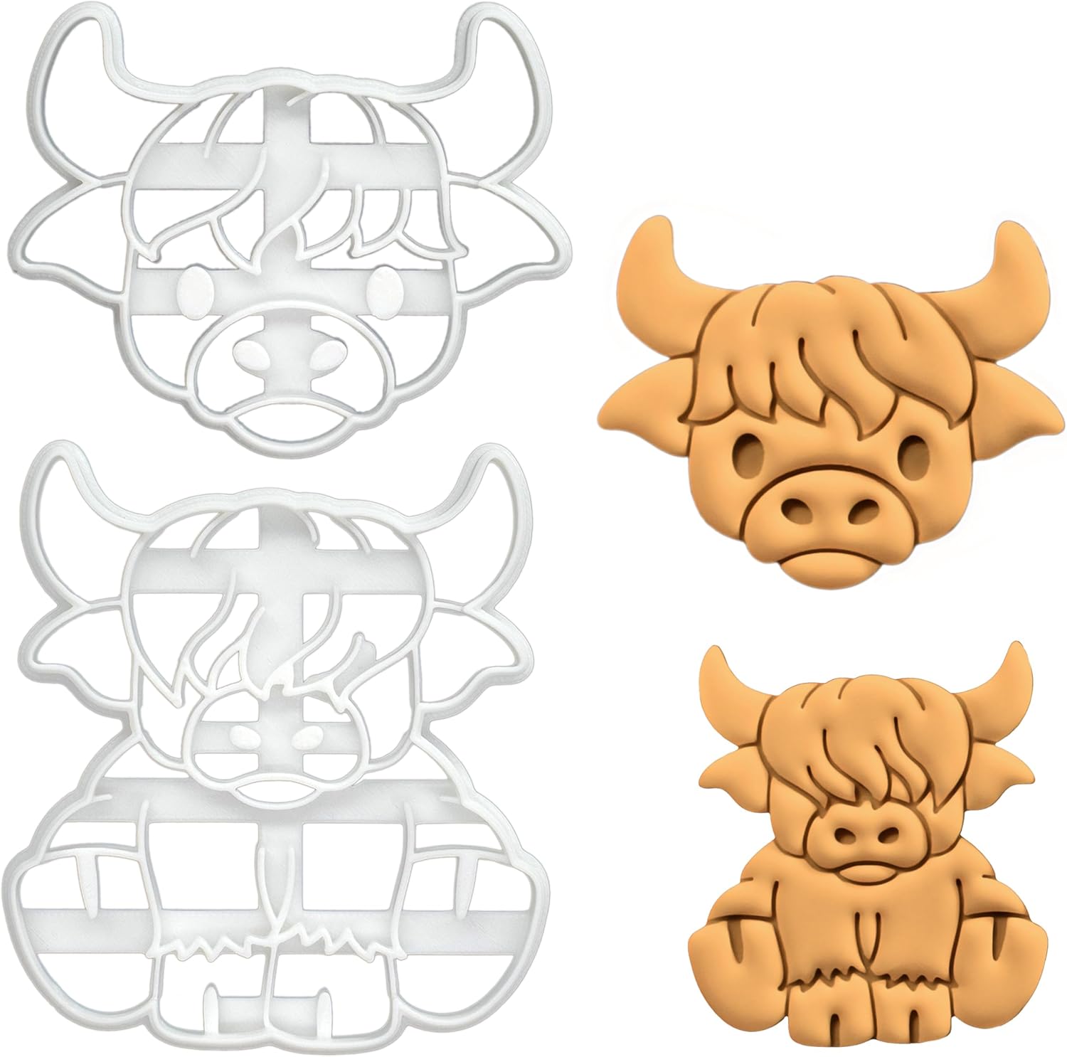BAKERLOGY Set of 2 Cute Highland Cow Cookie Cutters - Detailed Biscuit Cutter Design for Baking and Crafts, ideal on fondant, dough, clay