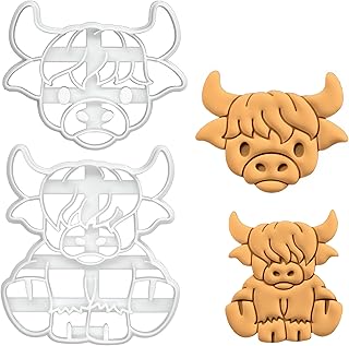 BAKERLOGY Set of 2 Cute Highland Cow Cookie Cutters - Detailed Biscuit Cutter Design for Baking and Crafts, ideal on fonda...