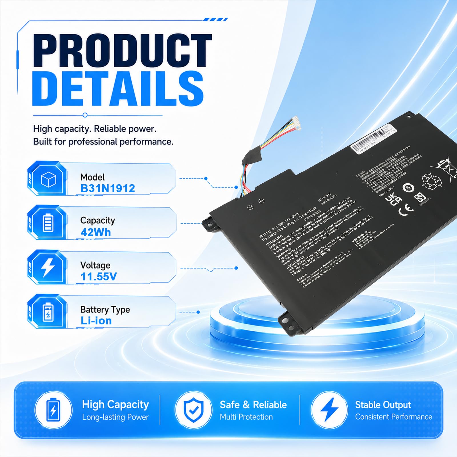 B31N1912 C31N1912 Batterie pour Asus VivoBook Go 14 E410MA L410MA E410KA E510KA E510MA R429MA L510MA F414MA E510MA-EJ614 F414MA-EK1890WS
