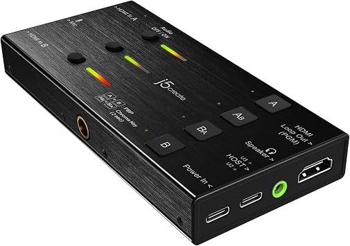 j5create Live Video Capture Card - Dual HDMI to USB-C, Supports 1080p 60Hz Video and Audio Recording, Supports 60W Pass-Through Power Supply, Ideal for PC Xbox PlayStation and Android Games JVA06