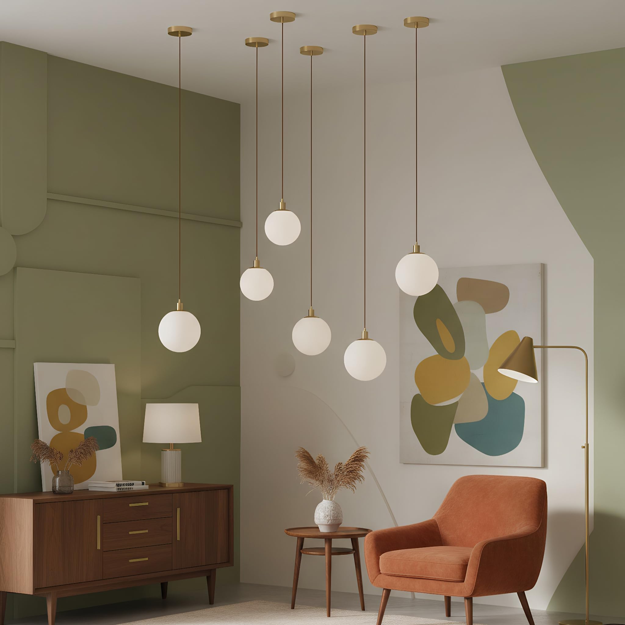 Luz de Suspensión de Bola de Cristal Blanca Moderna, Iluminación de Lámpara de Colgante con Montajes de Latón, Luz Colgante de Techo Para Cocina de Salón Dormitorio (20CM)