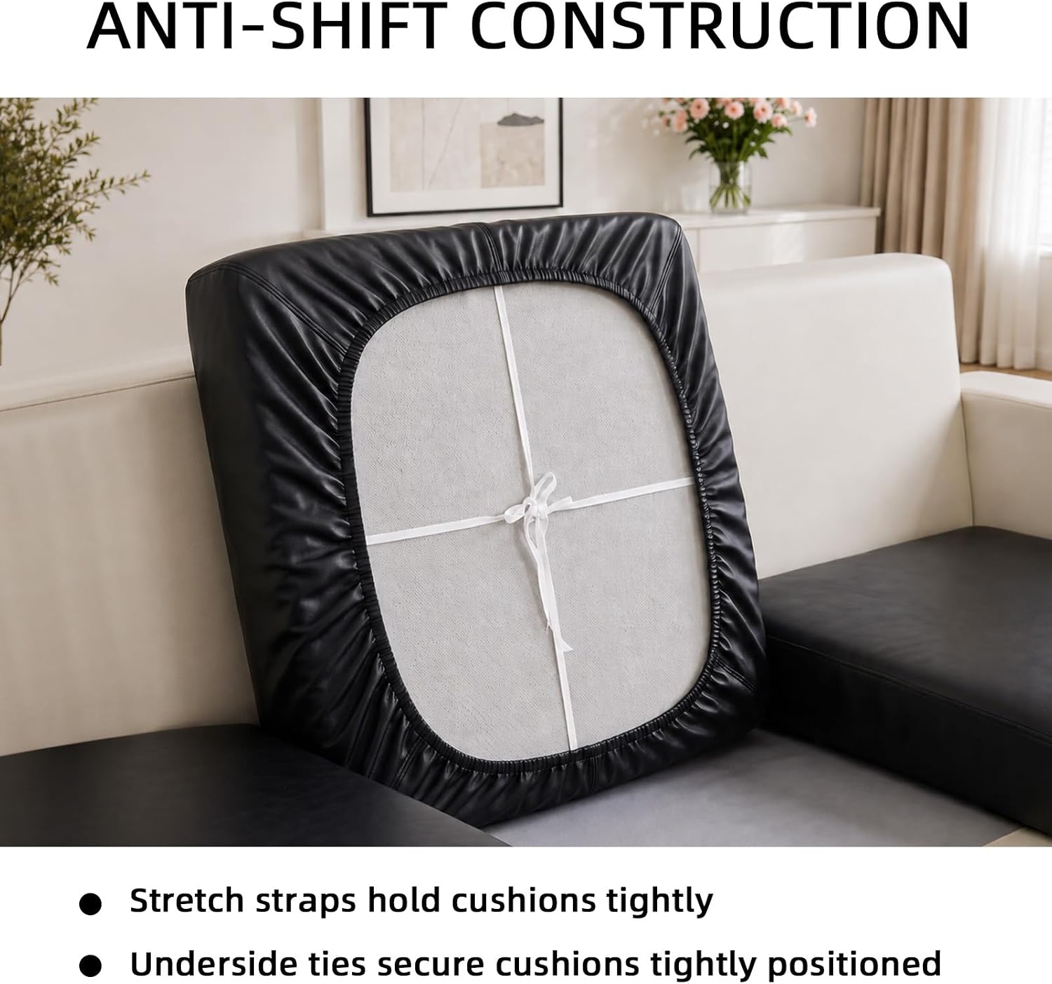 PU Leather Couch Cushion Covers for Sectional Sofa Waterproof Stretch Sofa Cushion Slipcovers Anti Slip Wear-Resistant Sectional Couch Seat Covers for Pets (1 Seat S, Black)