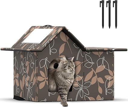 Outdoor Cat House Weatherproof, Large Feral Cat House for Winter, Collapsible Outdoor Cats Shelter in Winter with Door and Soft Mat, Easy to Assemble