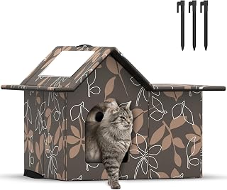 Outdoor Cat House Weatherproof, Large Feral Cat House for Winter, Collapsible Outdoor Cats Shelter in Winter with Door and Soft Mat, Easy to Assemble (Brown)