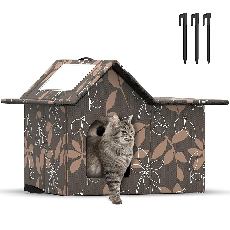 Casa para gatos externa dobrável em tecido Oxford impermeável SELBATON, marrom, 1 unidade