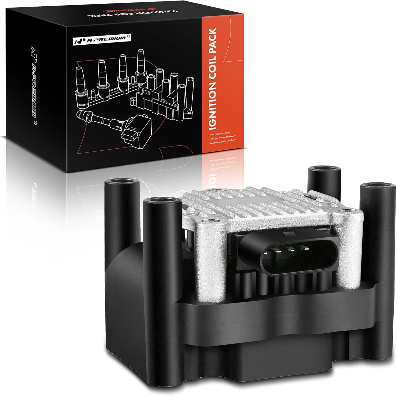 A-Premium Ignition Coil Compatible with Audi Seat & Volkswagen Vehicles - 1.2L 1.4L 1.6L 1.8L 2.0L - A3 1998-2003, Ibiza 2003-20017, Beetle 1998-2006, Golf 1999-2001, Jetta 1999-2015, Polo 2003-2018