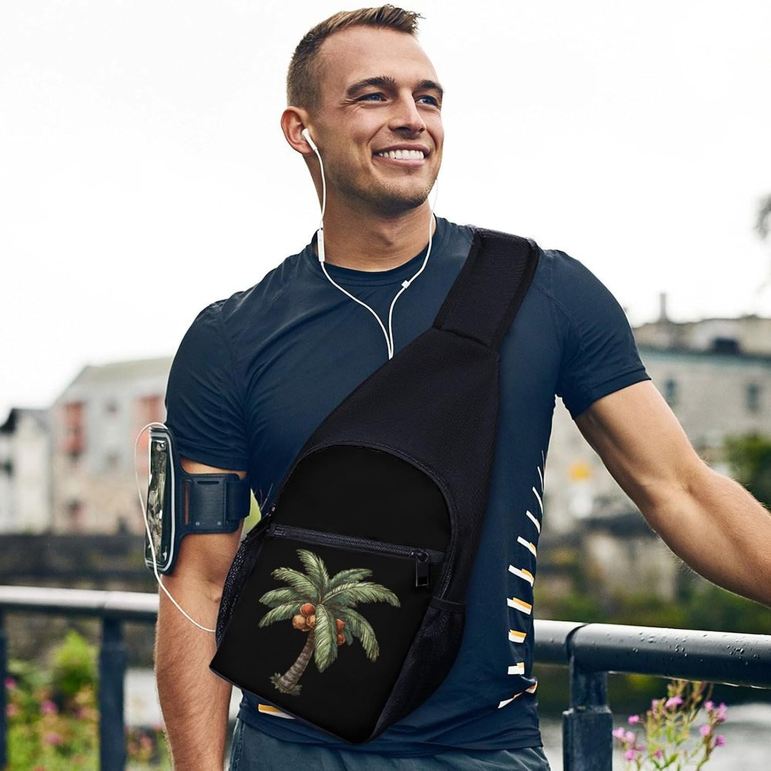 Palms Coconuts Tree Crossbody Sling Backpack Chest Bag Daypack | unisex,trendy,with convertible and detachable shoulder strap,side pockets