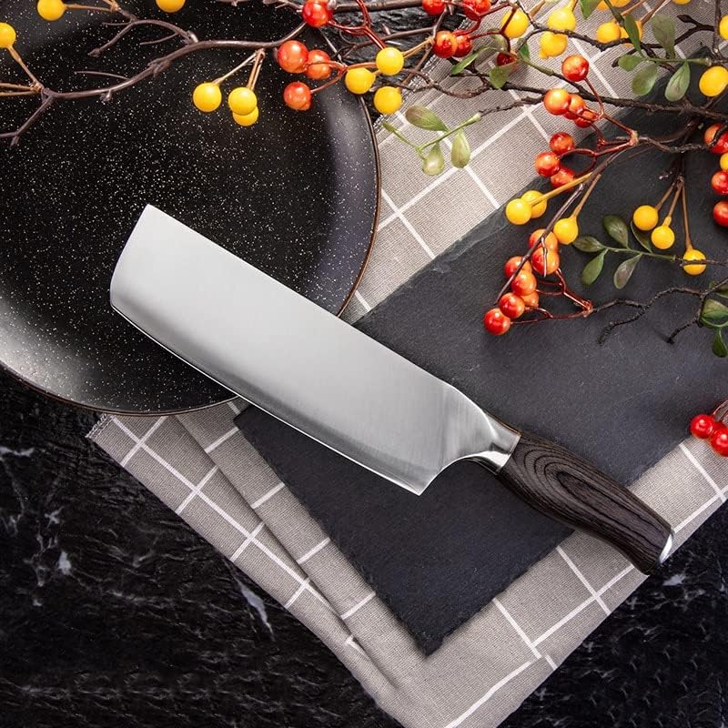 MAYiT Meat Cleaver Knife, 7 Inch Pro Japanese Chef's Knife 9Cr18Mov Stainless Steel Chef Kitchen Knives Santoku Meat Cleaver Beef Cooking Tools