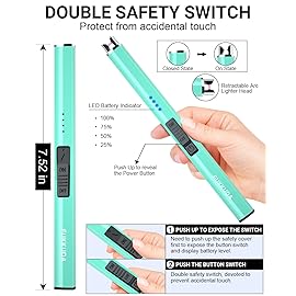 FUKKUDA Electric Candle Lighter with Safety Switch - USB Rechargeable Windproof & Flameless Plasma Arc Lighter for Easter Basket Stuffers (Tiffany Blue)