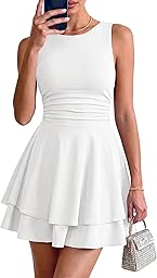 PRETTYGARDEN Women's 2026 Summer Mini Dress Sleeveless Ruched A Line Ruffle Flowy Short Cute Dresses Party Date Night Outfits