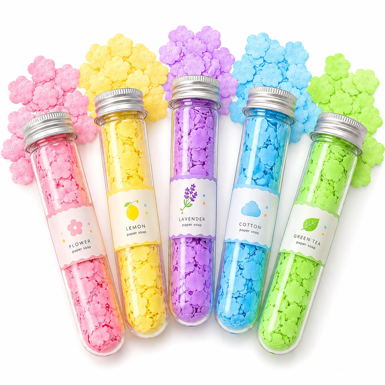 Paper Soap Sheets (Pack of 5 Tubes) | Disposable Hand Wash Sheets | Portable Travel Soap, Flower Design, Quick Dissolving, Gentle & Hygienic for Kids & Adults-picture-21