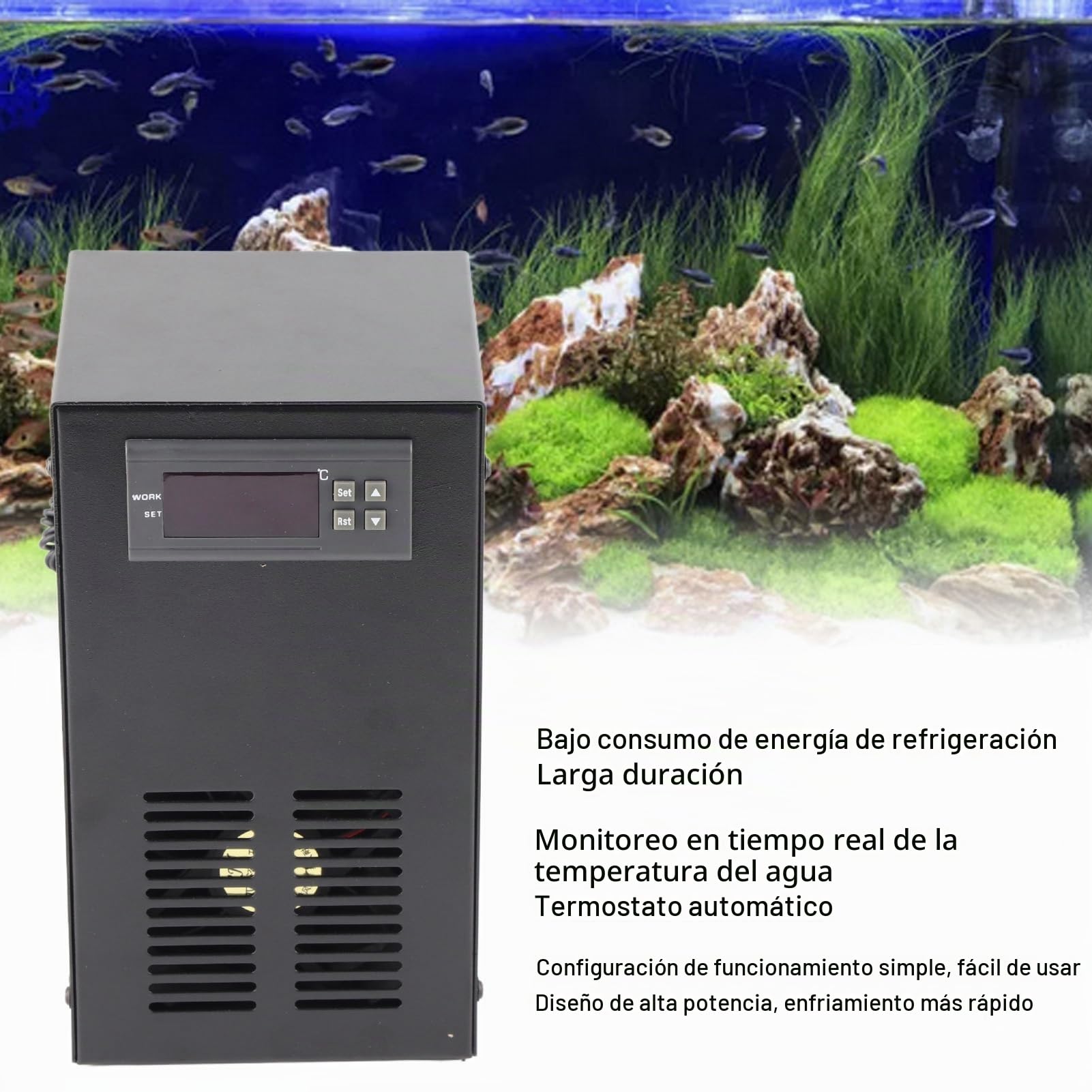 Enfriador de Acuario, de Refrigeración por Agua de 200 L/H, Enfriador Electrónico Silencioso para Pecera con Pantalla de Temperatura en Tiempo Real para Tanque de Agua Dulce y