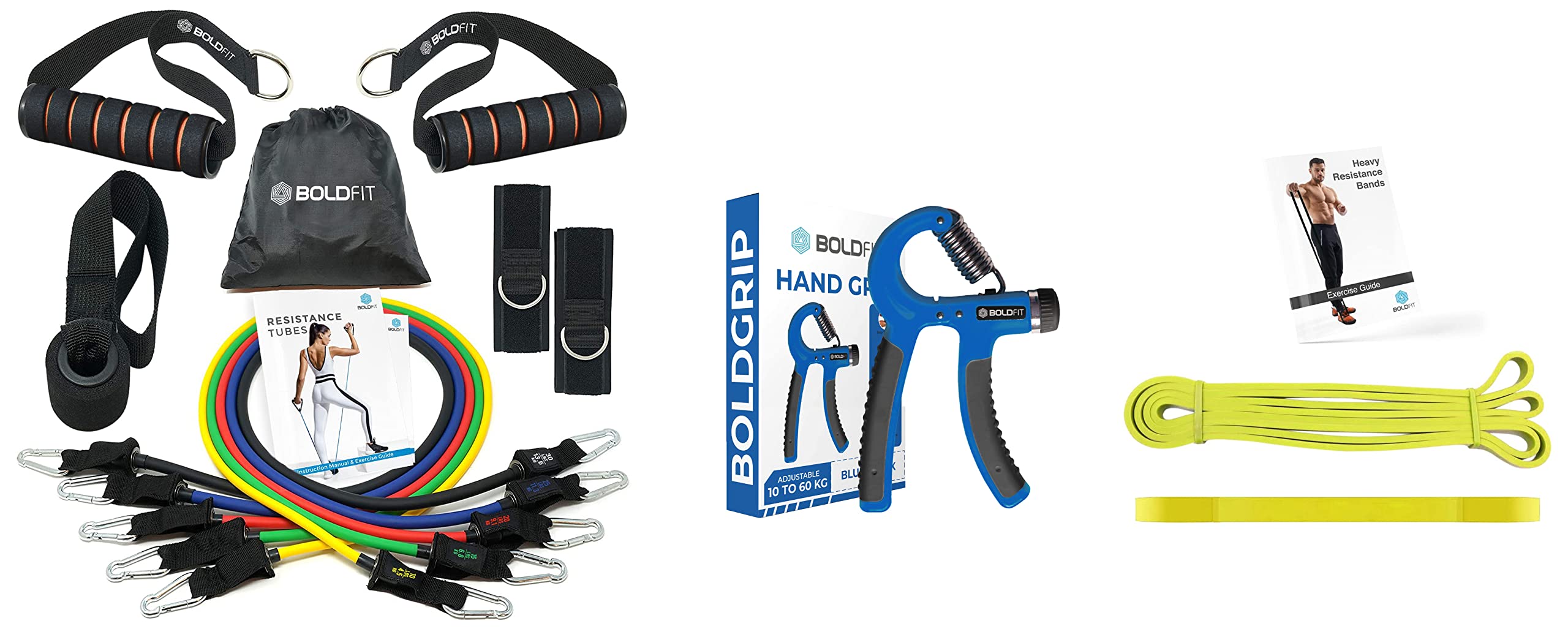 Boldfit Natural Rubber Resistance Band Set With Handles, L & Hand Grip 10Kg To 60Kg Adjustable Strengthener For Gym Workout & Home Use(Blue) & Heavy Resistance Band For Exercise & Stretching (Yellow) (B09SSYS5RR) Amazon Price History, Amazon Price Tracker