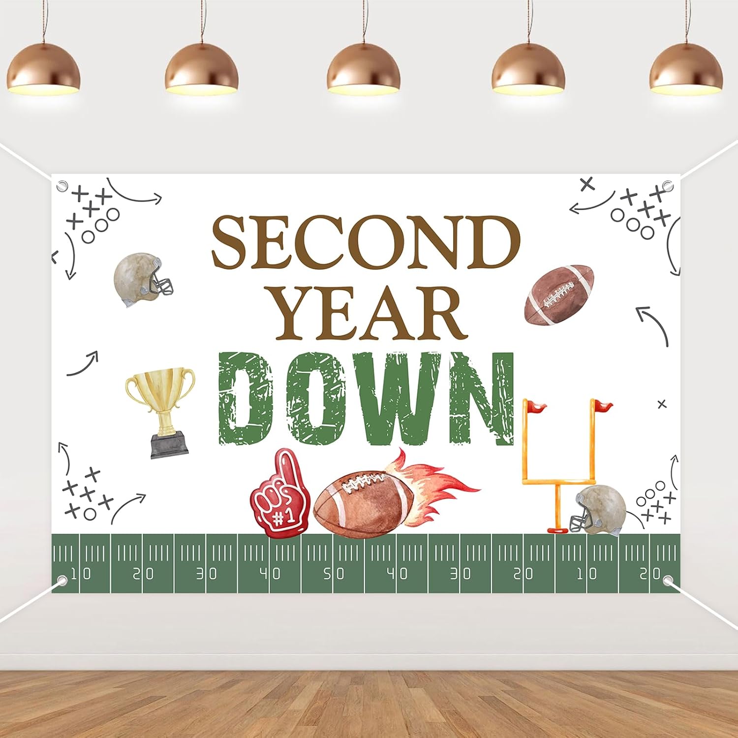 5x3ft Second Year Down Football Backdrop - Football 2nd Birthday Party Decorations for Boys Girls, 2nd Touchdown Birthday Photography Background for Rugby Sports Theme Party