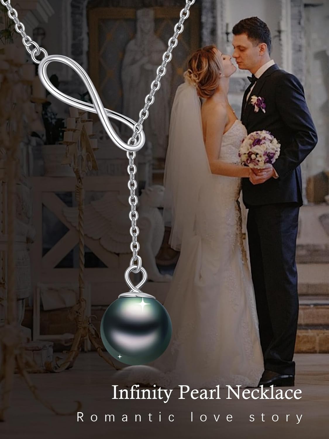 Tahitian Black Pearl AAAA 18K White Gold Plated Sterling Silver Y Necklace for Anniversary Birthday Christmas Jewelry Gift for Women Wife Mom Girlfriend Her