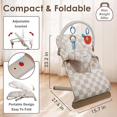 Miniatura 4 de Tiny Marvels Gorila para bebé, arnés de 3 puntos para recién nacido, asiento portátil para bebé con juguetes sensoriales y música, gorila compacta y