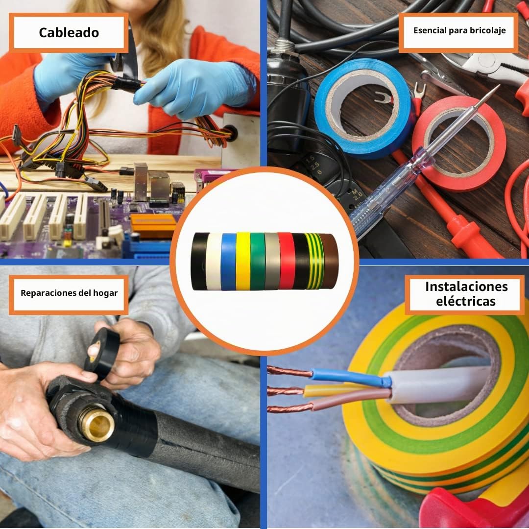 Gocableties - Cinta aislante conjunto de colores de 19 mm x 20 m para instalaciones eléctricas - Autoadhesiva y resistente para proteger, agrupar y reparar cables - 10 rollos