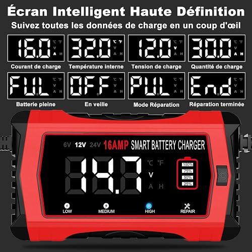 HTRC 16A Car Battery Charger 6V/12V/24V for AGM, LiFePO4 and EFB Batteries - 5