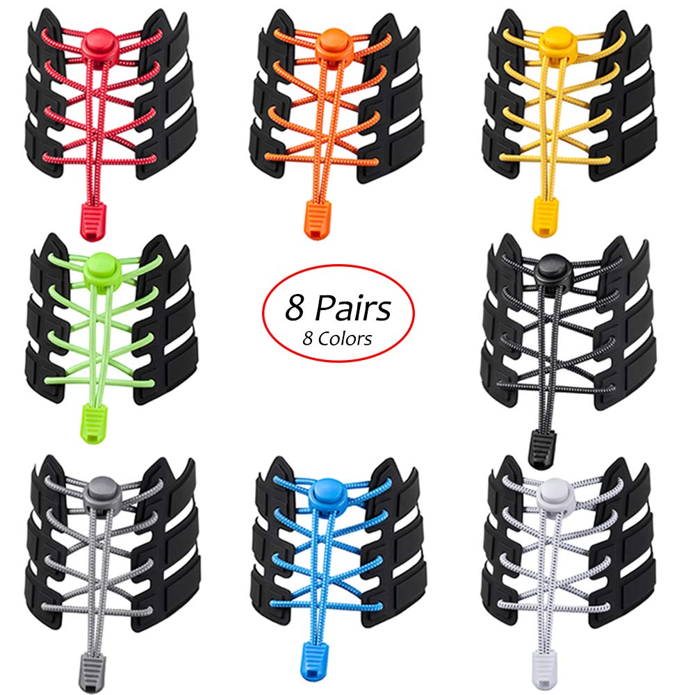 MERYSAN8 Pairs Adjustable No Tie Shoelaces, Upgraded No Tie Elastic Shoe Laces with Lock Device, Practical Tieless Rubber Shoe Laces Strings for Sneakers Boots Board Casual Shoes(8 Colors)