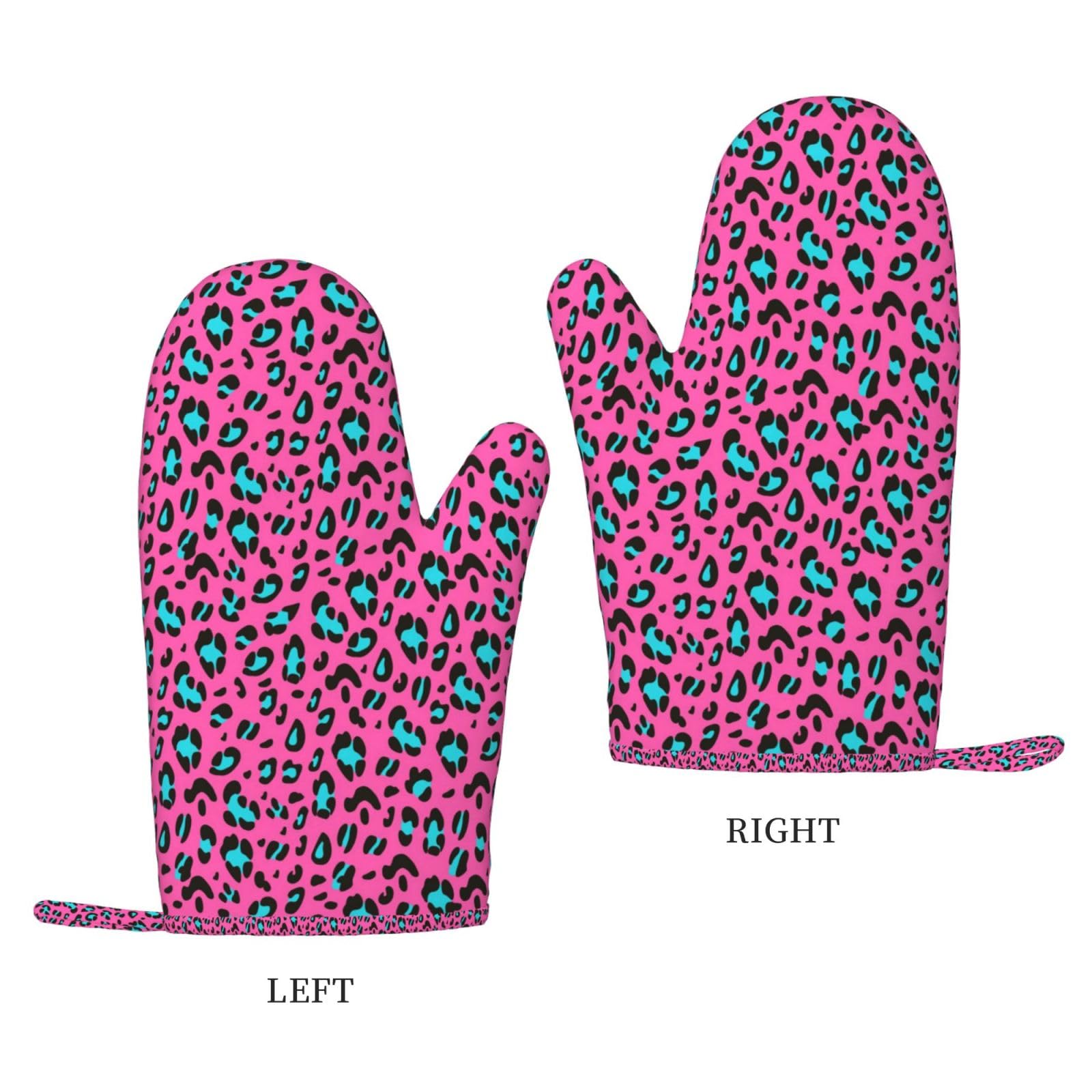 Ensemble de Quatre Gants et maniques résistants à la Chaleur, Gants de Cuisine antidérapants, maniques de Four, Joli imprimé léopard (2)