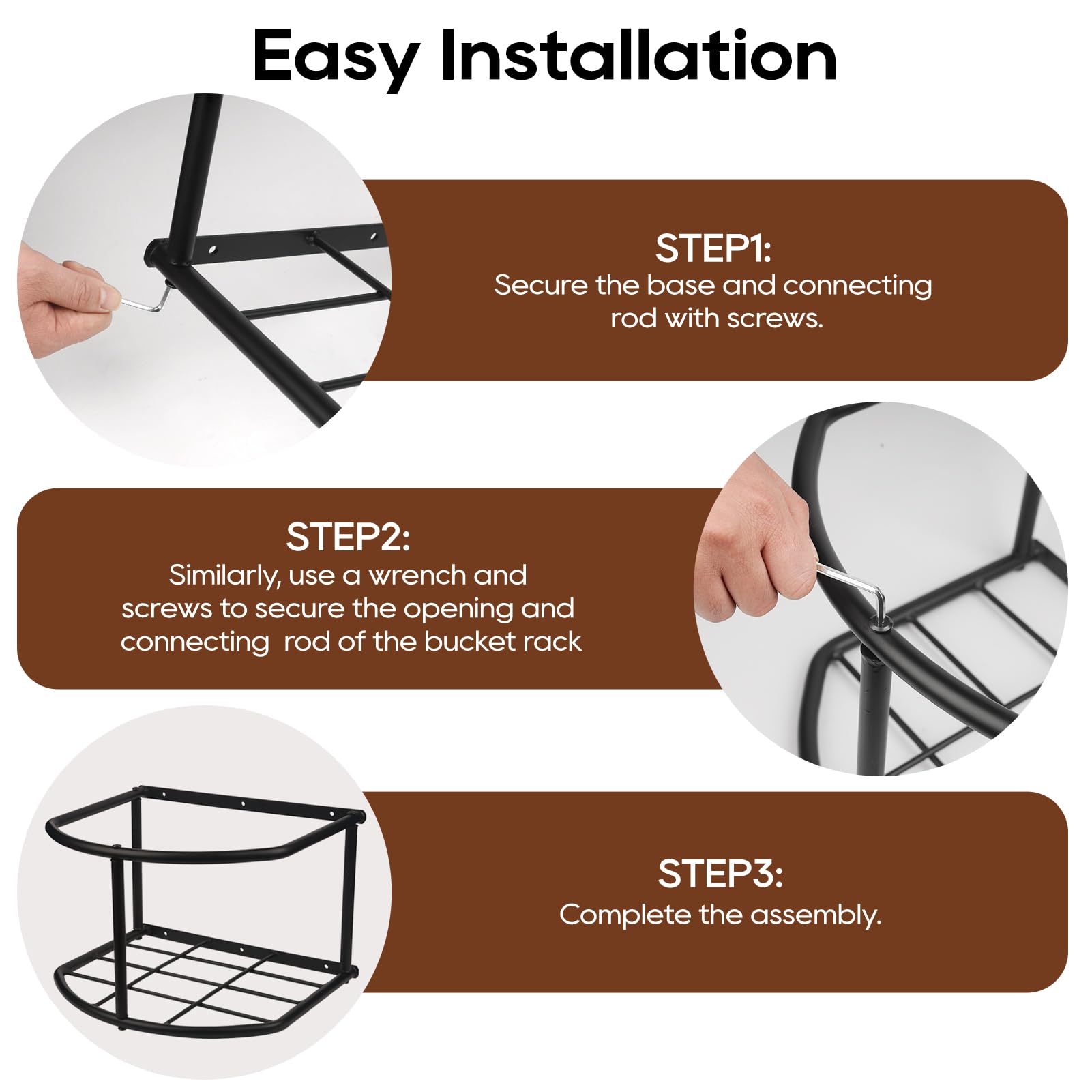 Soporte de cubo para alimentación de caballos, soporte de cubo de agua y alimentación de 5 galones para caballos, cubo de agua de metal resistente para montaje en pared y soporte para cubo