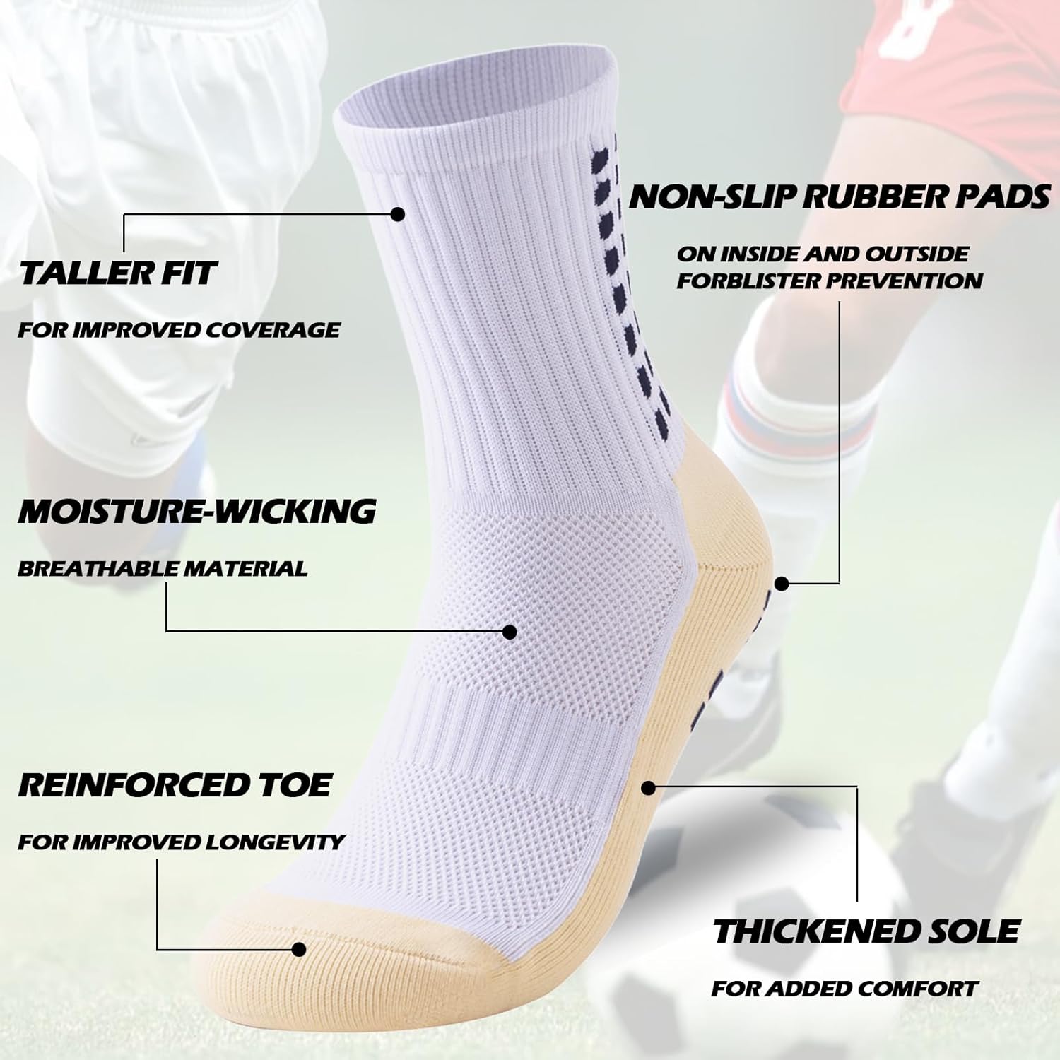 4 Pairs Soccer Socks with Non-Slip Grip, Men's Athletic Socks for Football Basketball - Image 2