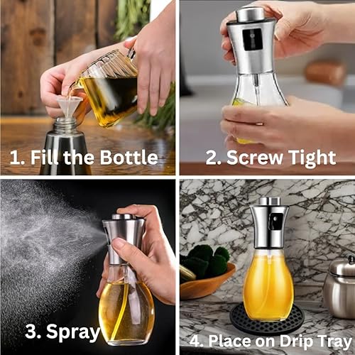 Miniatura 3 de Pulverizador de aceite de oliva para cocinar, paquete de 6.8 fl oz, embudo, cepillo, bandeja de goteo incluida, pulverizador de aceite para cocinar,