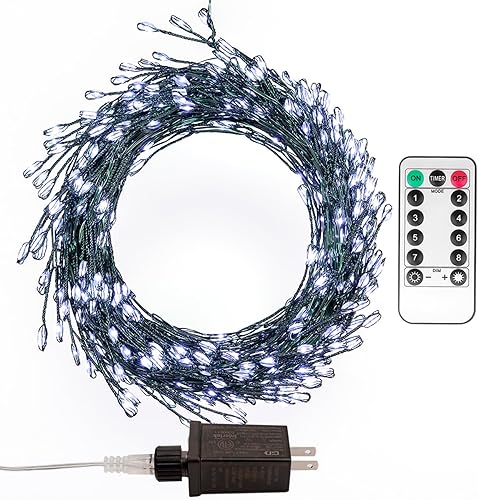 Miniatura 9 de Luces de petardo enchufables de 50 pies, 500 luces LED de color blanco cálido y verde con control remoto para dormitorio, boda, cumpleaños, fiesta,