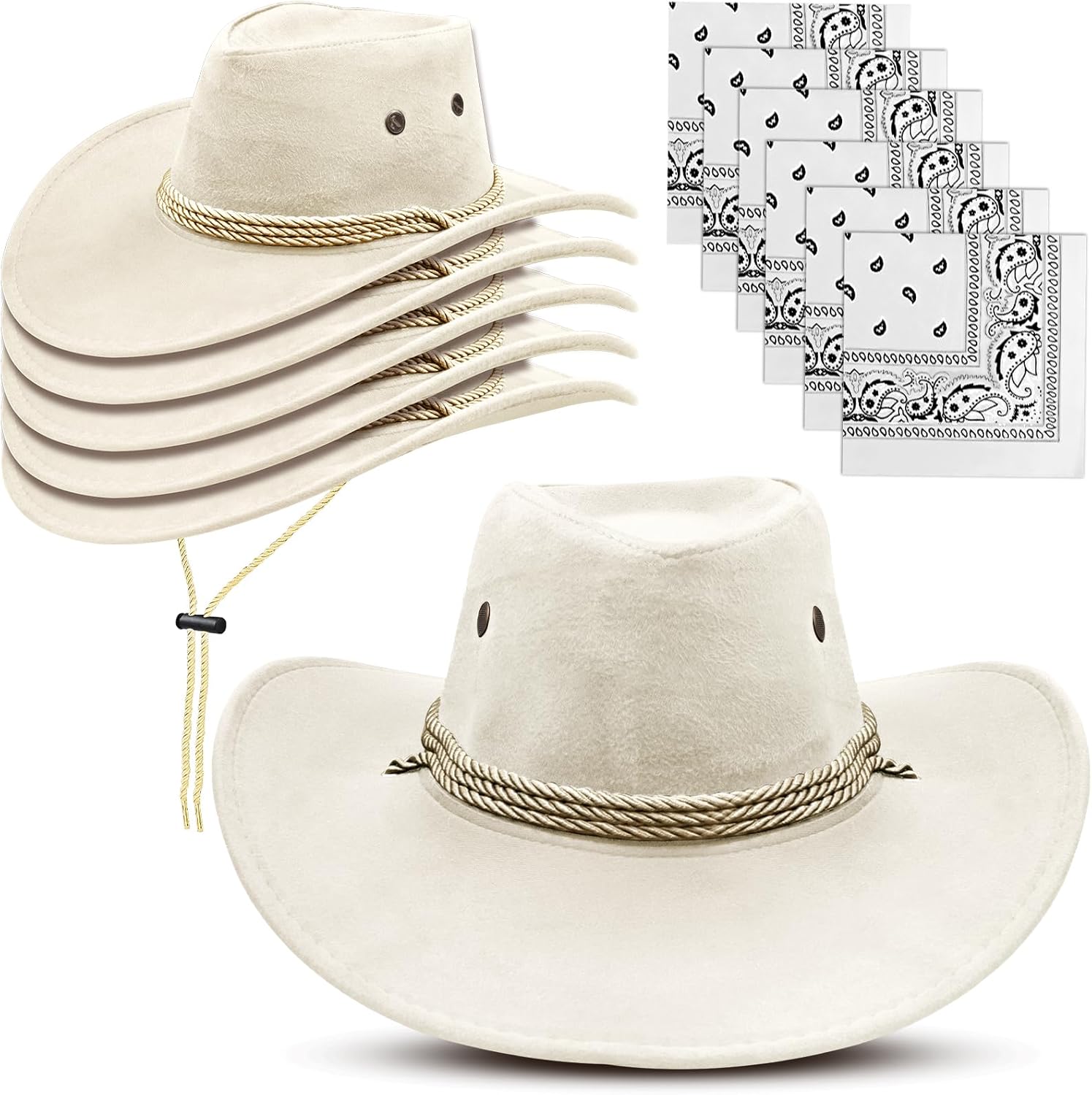 12Pcs Cowboy Hats and Bandanas,Western Cowboy Hats Bulk,Wide Brim Cowgirl Hats Costume Party for Men Women