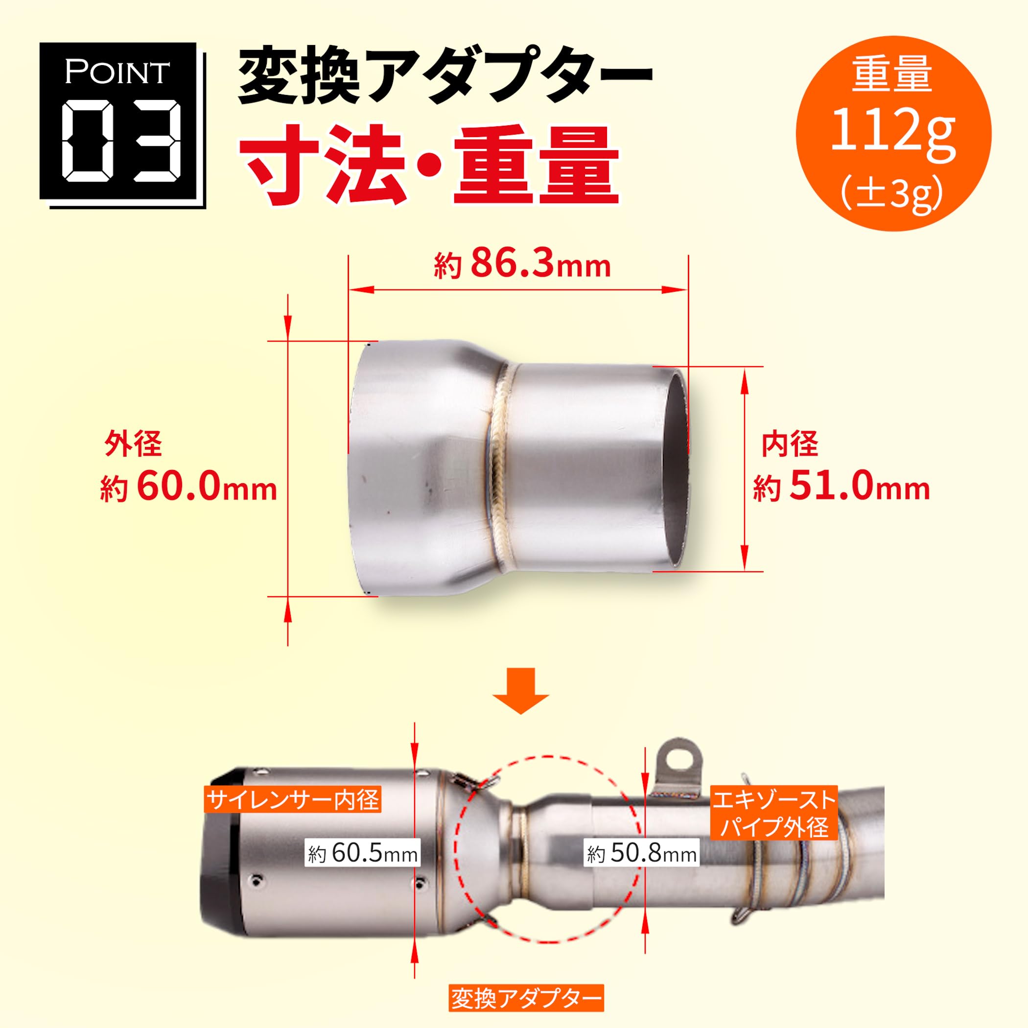 Amazon.co.jp: Lezalic 変換 アダプター バイク マフラー用 (外