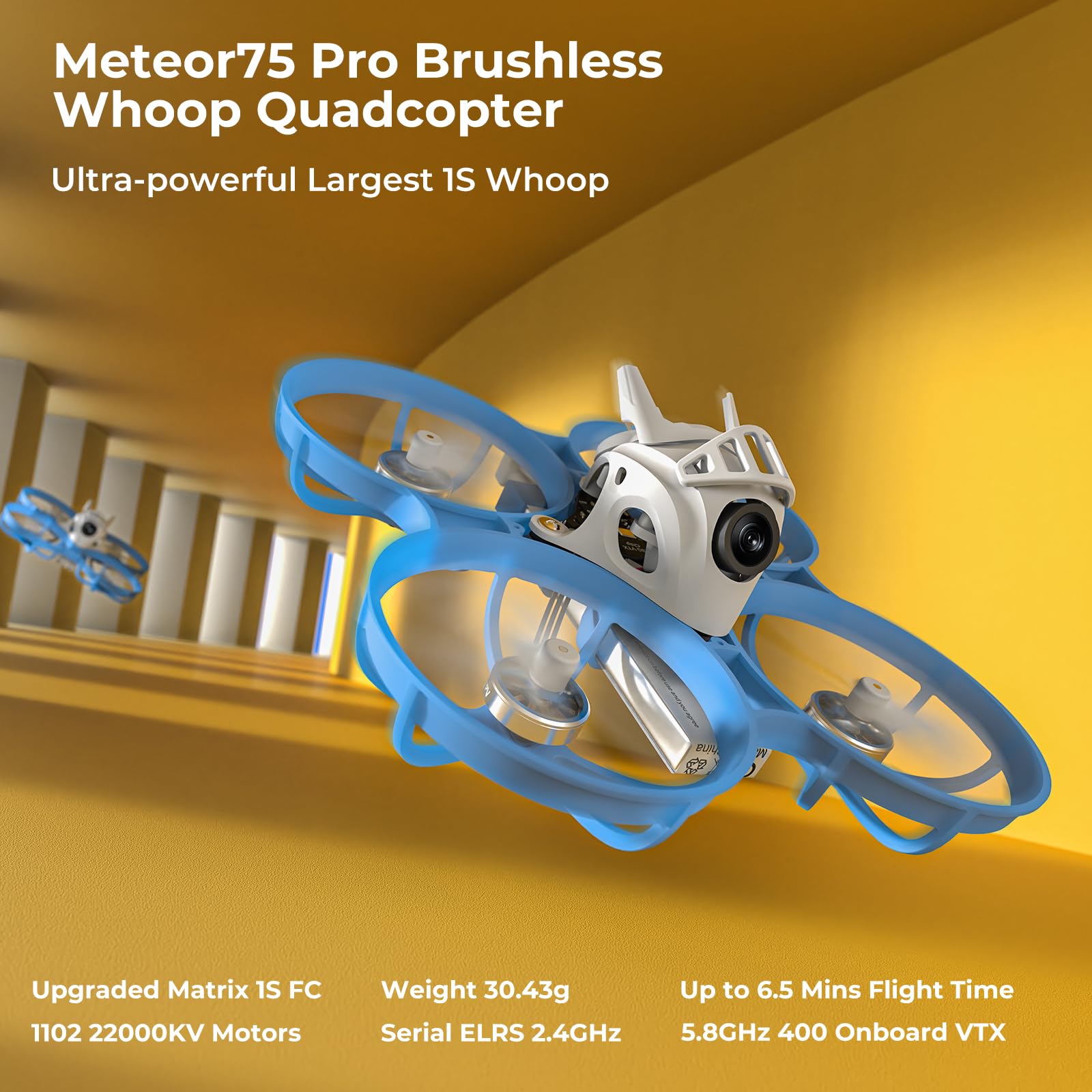 BETAFPV Meteor75 Pro 1S Brushless Drone with Matrix 1S 5IN1 FC, 1102 22000KV Motor, 45mm 3-Blade Prop for FPV Freestyle Racing Indoor Outdoor, Fly Time Up to 6.5Min with ​LAVA II 580mAh 1S Lipo - ELRS