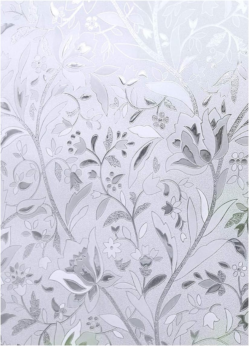 Cooja Opaque Window Film, Non-Adhesive, Decorative, 3D Anti-UV Film, Frosted Electrostatic Film, Privacy Film, Self-Adhesive Window Stickers, Flowers 44 x 200 cm – Tulip Design