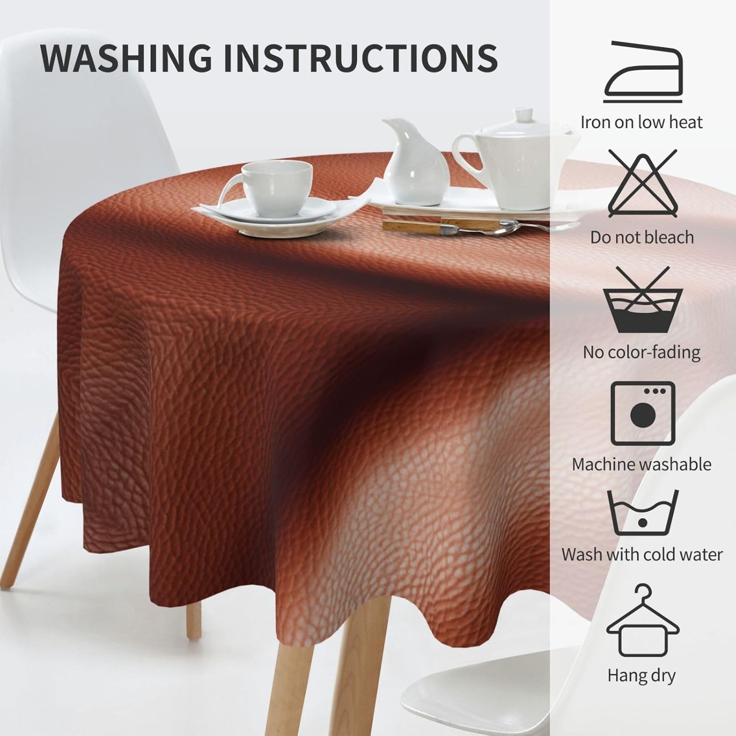 Brown Cowhide Art Print Wrinkle Free Dining Table Cover for Birthday Party Farmhouse Tablecloths Up to 60 x 60 Inches