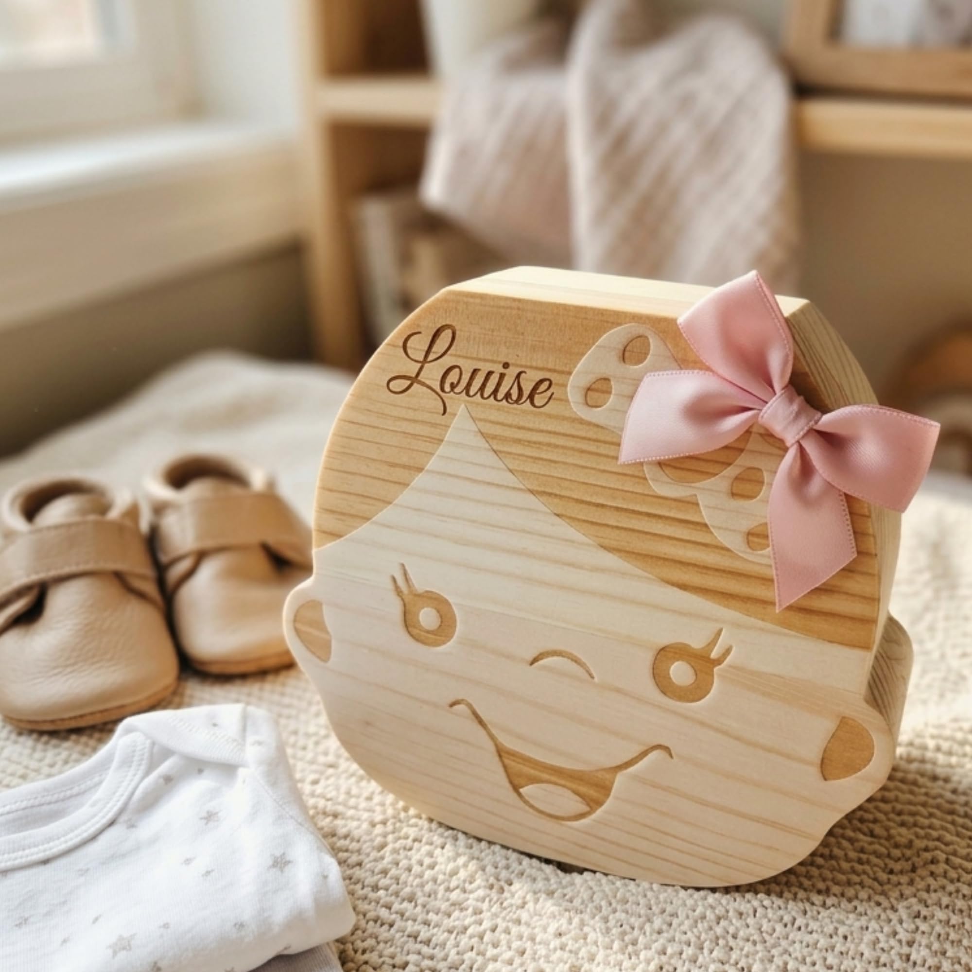Boîte à Dents de Lait Personnalisée en Bois Coffret Souvenir Bébé Gravure Prénom
