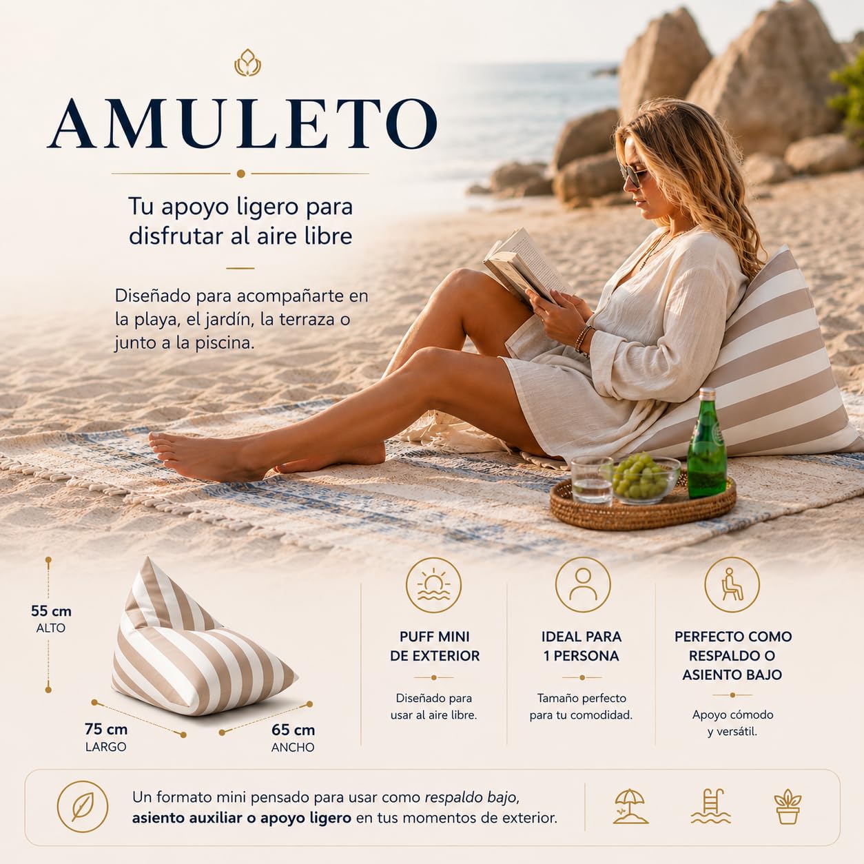 Aiire Puff Exterior Jardín con Relleno Incluido - Tejido Olefina Premium, Desenfundable y Lavable - Sofá Exterior para Playa, Terraza o Piscina - Bean Bag Chair Ligero Amarillo [75x65x55 cm]