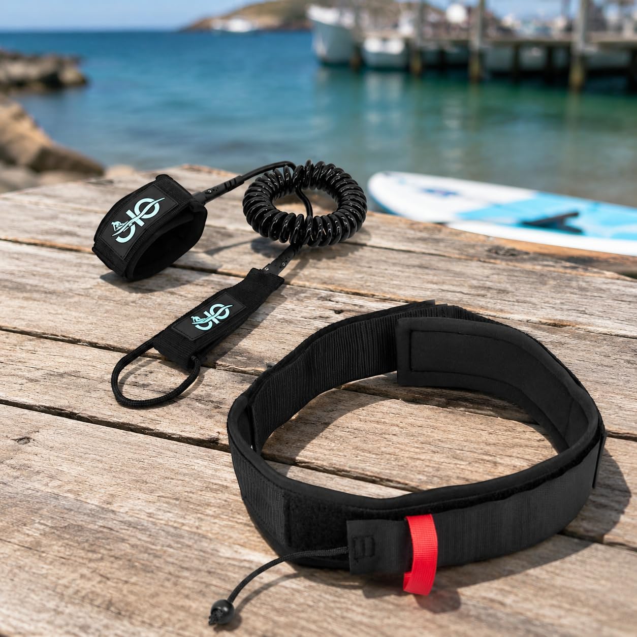 Leash Wing Foil Vita Regolabile, Guinzaglio Paddleboard per Sport Acquatici, Cinturino alla Caviglia Staccabile, Resistente all'Acqua, Corda in vita più corda da 7 mm alla caviglia