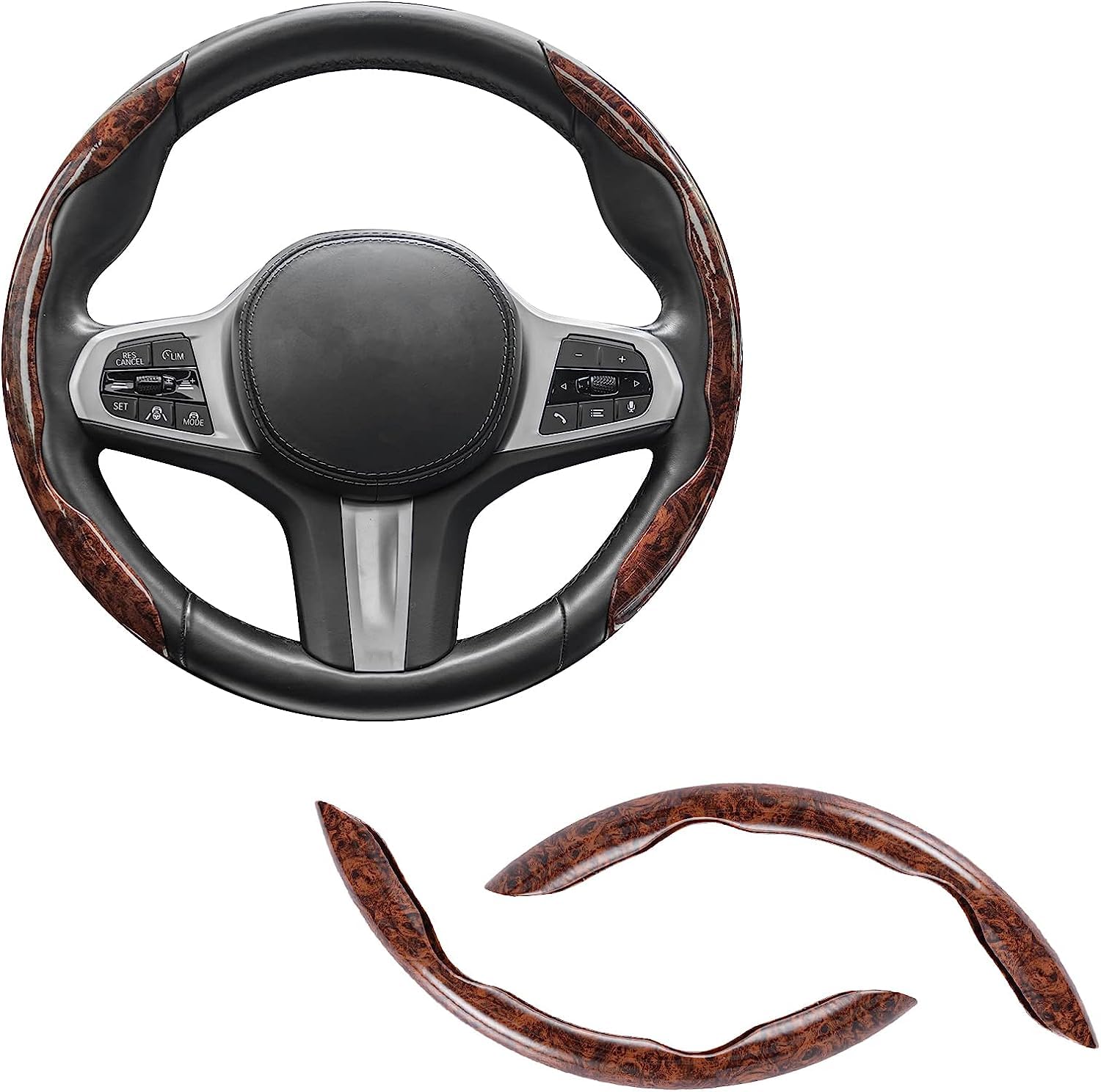 AutoBizarre Car Anti Skid Non Slip Brown Wood Grain Finish Steering Wheel Grip Covers Decoration Universal for All Cars - Set of 2 pcs-image-42