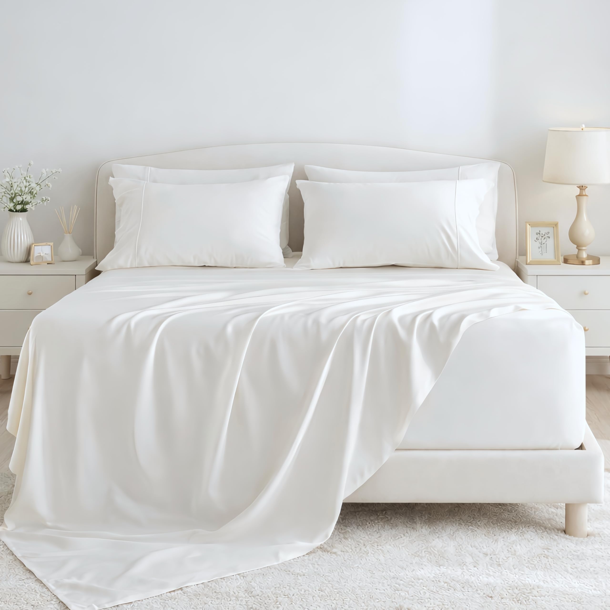GOKOTTA Bed Sheets 6 Piece Set 100 Rayon Derived from Bamboo Extra Deep Pocket Fitted Sheet with Elastic