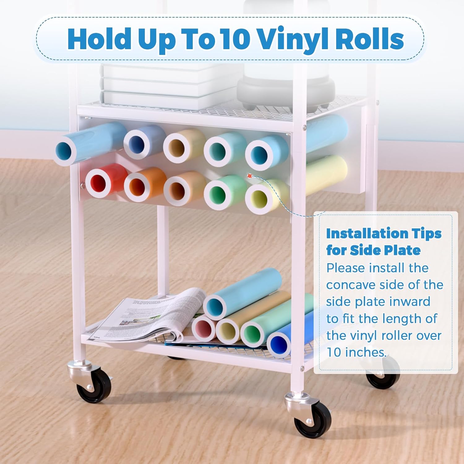 Rolling Cricut Storage Organizer Cart Compatible with Cricut Machine, Cricut Vinyl Roll Holder Foldable Craft Organizers and Storage Cart with Drawer, Cricut Table Workstation for Home Craft Room