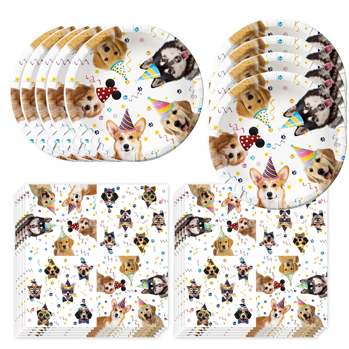 Dog Party Decorations Set Paper 20pcs Plates and 20pcs Napkins Puppy Birthday Party — image 1