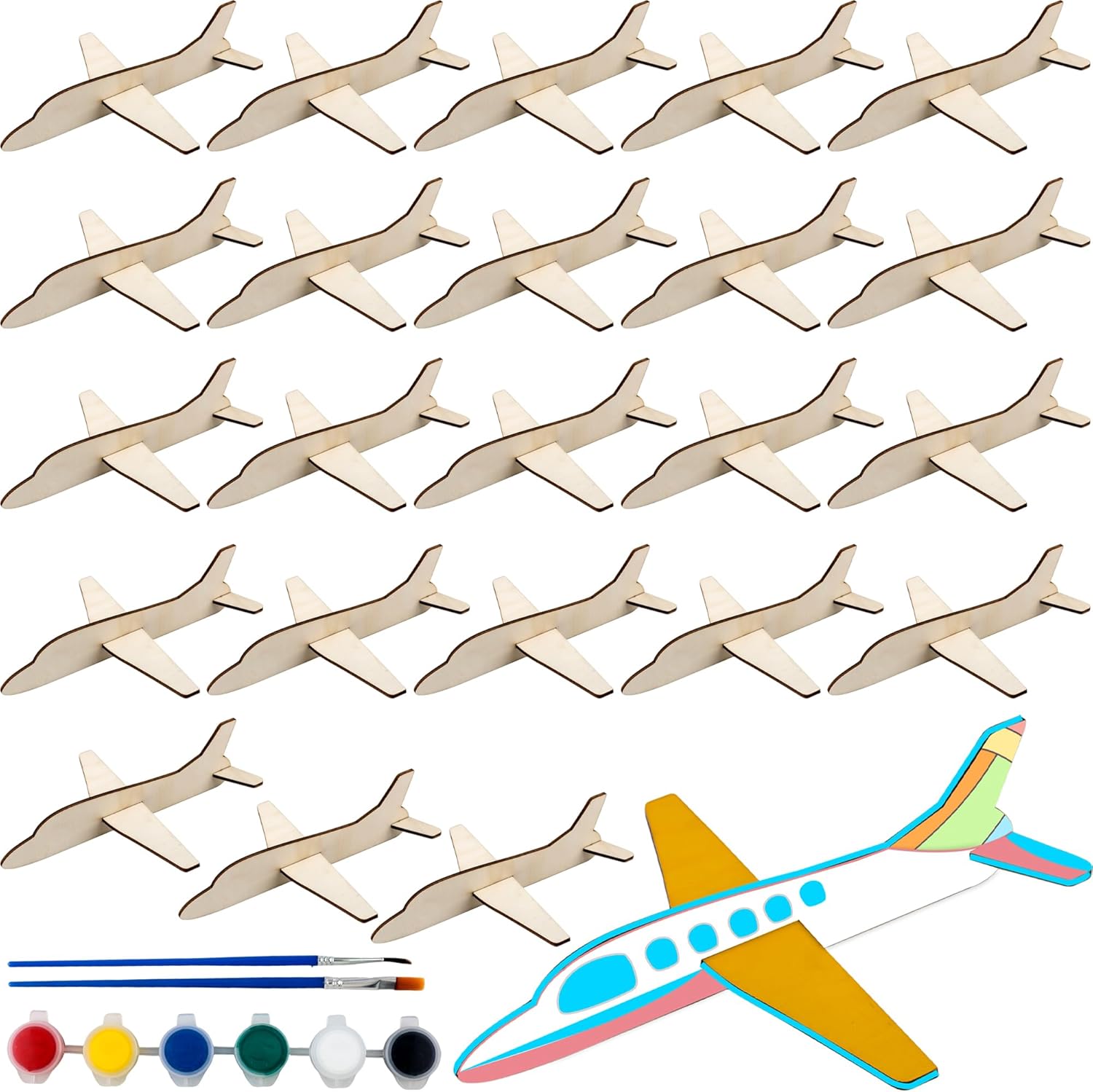 24 Pack Wooden Airplane Toys DIY Paint Aircraft Wood Planes Handicraft Wood Airplane for Kids School Art Craft Projects Home Activity Birthday Gifts