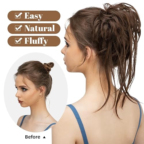 Miniatura 67 de CJL HAIR - Extensión de cabello grueso, ondulado o rizado, sintético, tipo cola de caballo o rodete desordenado, grande, para recoger el cabello