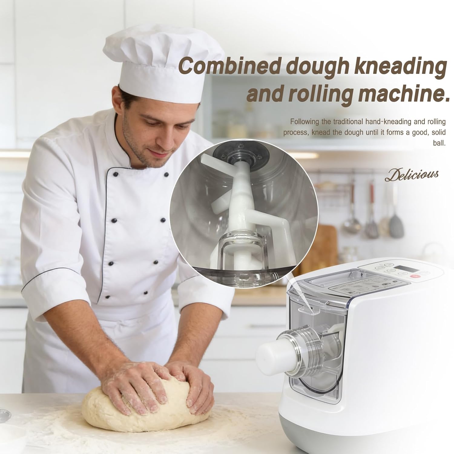 Electric Pasta Maker, 260W Automatic Pasta Maker Machine, 500G Flour Capacity Noodle Machine, 12 Types of Noodle Molds, Pasta Making Machine for Spaghetti, Cannelloni, Dumpling and More