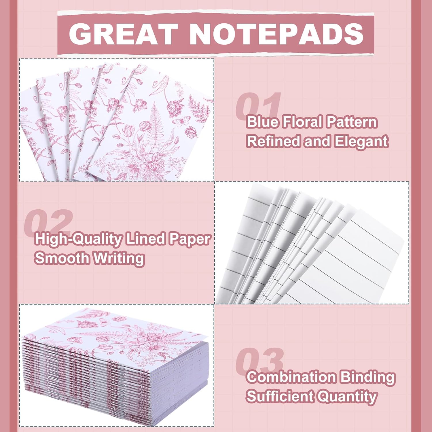 Engrowtic 24 Set Pink and White Floral Mini Notebooks and Ballpoint Pens Chinoiserie Vintage Pocket Notepads Gel Pens Small Journals for Bridal Wedding Baby Shower - Image 3